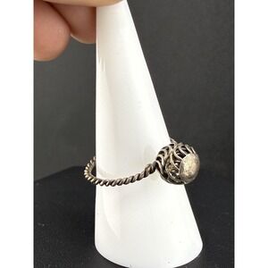 Vintage Estate Ring Silver Tone Twisted Band Cage Setting Adjustable 8